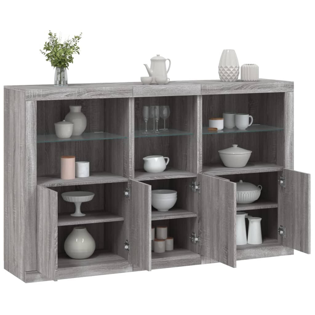 Sideboard with LED Lights Grey Sonoma 162x37x100 cm